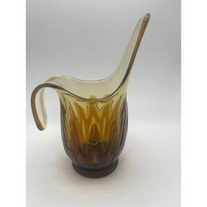 Amber Stretch Glass Vase/Pitcher Art Glass/Hand Blown Mid‎ Century Vintage